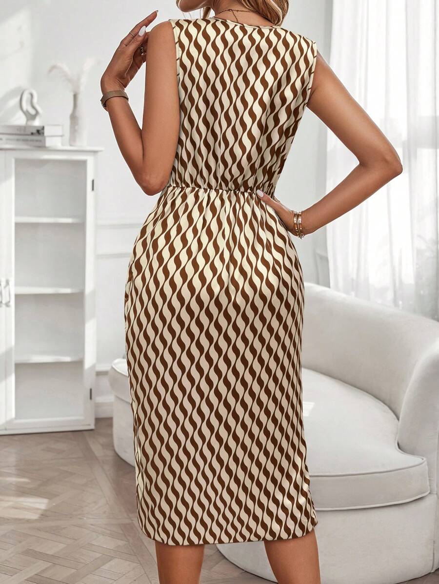 Camryn | Geometric Print Cowl Neck Asymmetric Hem Dress