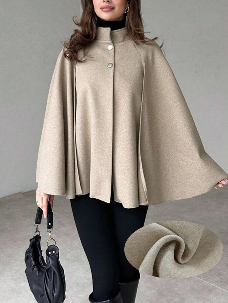 Angela | Cape Sleeve Stand Collar Overcoat, Elegant Minimalist Outerwear