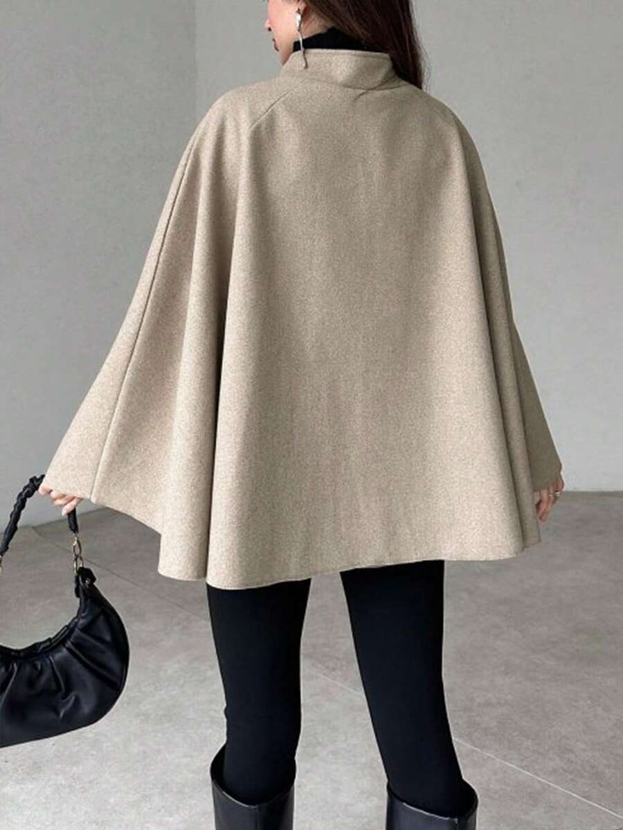 Angela | Cape Sleeve Stand Collar Overcoat, Elegant Minimalist Outerwear