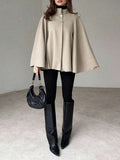 Angela | Cape Sleeve Stand Collar Overcoat, Elegant Minimalist Outerwear