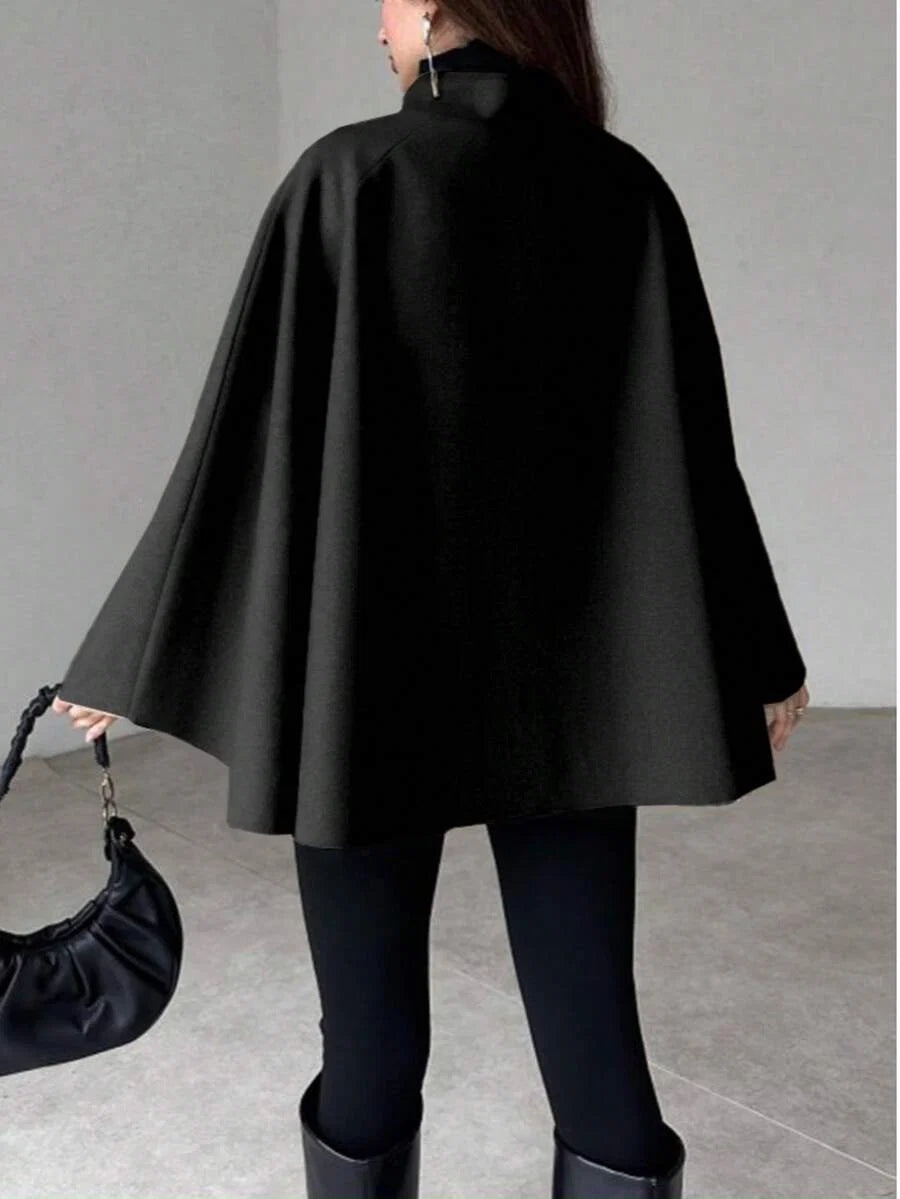 Angela | Cape Sleeve Stand Collar Overcoat, Elegant Minimalist Outerwear