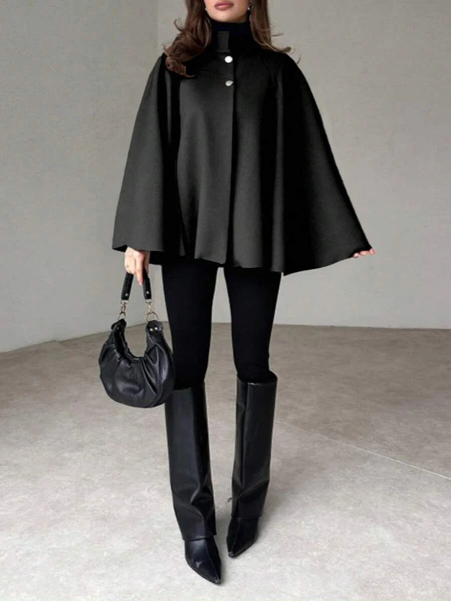 Angela | Cape Sleeve Stand Collar Overcoat, Elegant Minimalist Outerwear