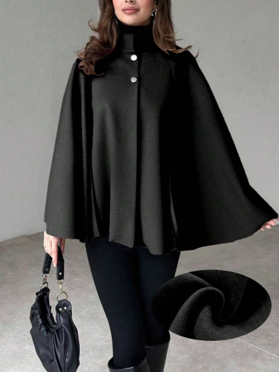 Angela | Cape Sleeve Stand Collar Overcoat, Elegant Minimalist Outerwear