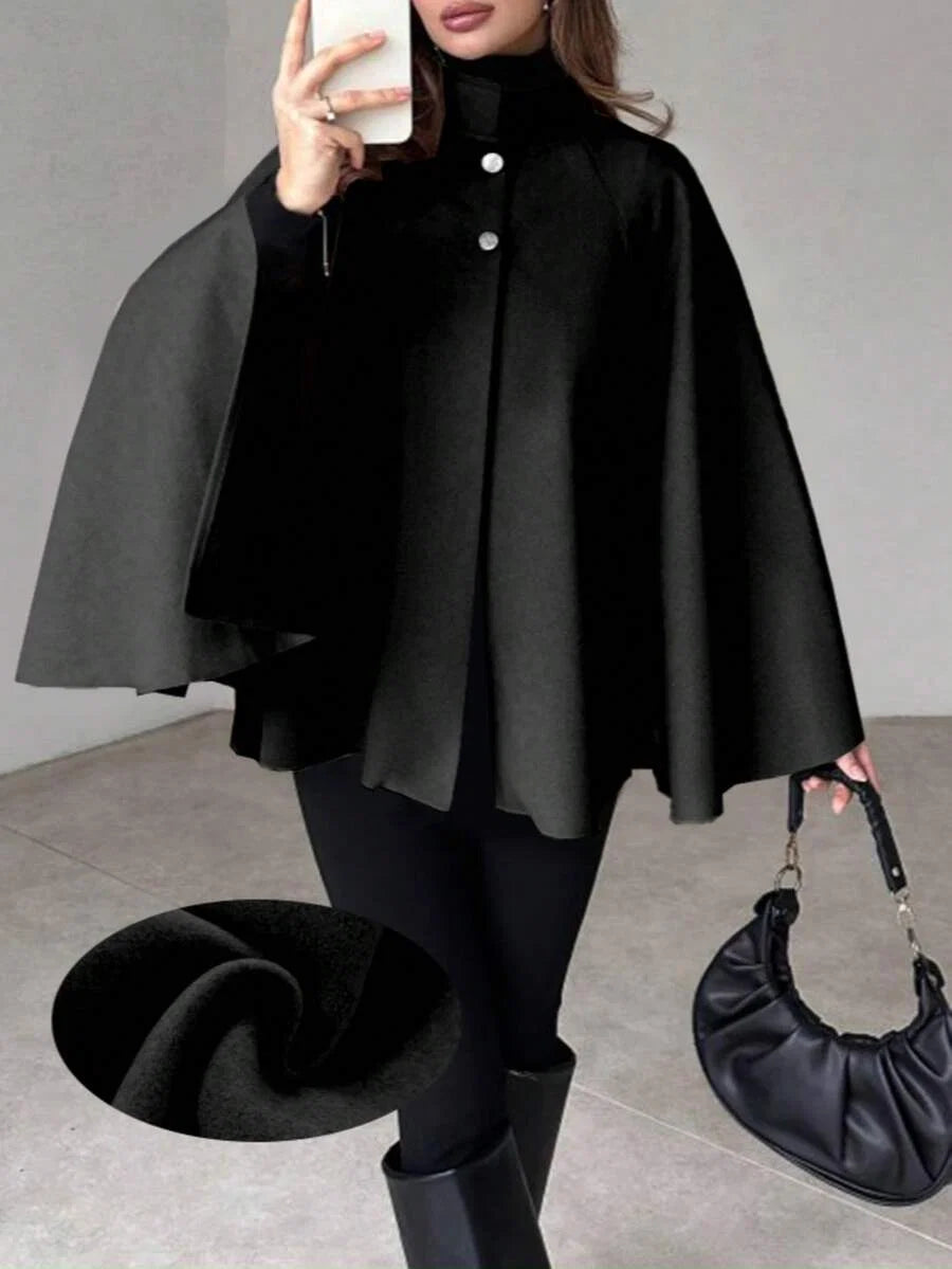 Angela | Cape Sleeve Stand Collar Overcoat, Elegant Minimalist Outerwear