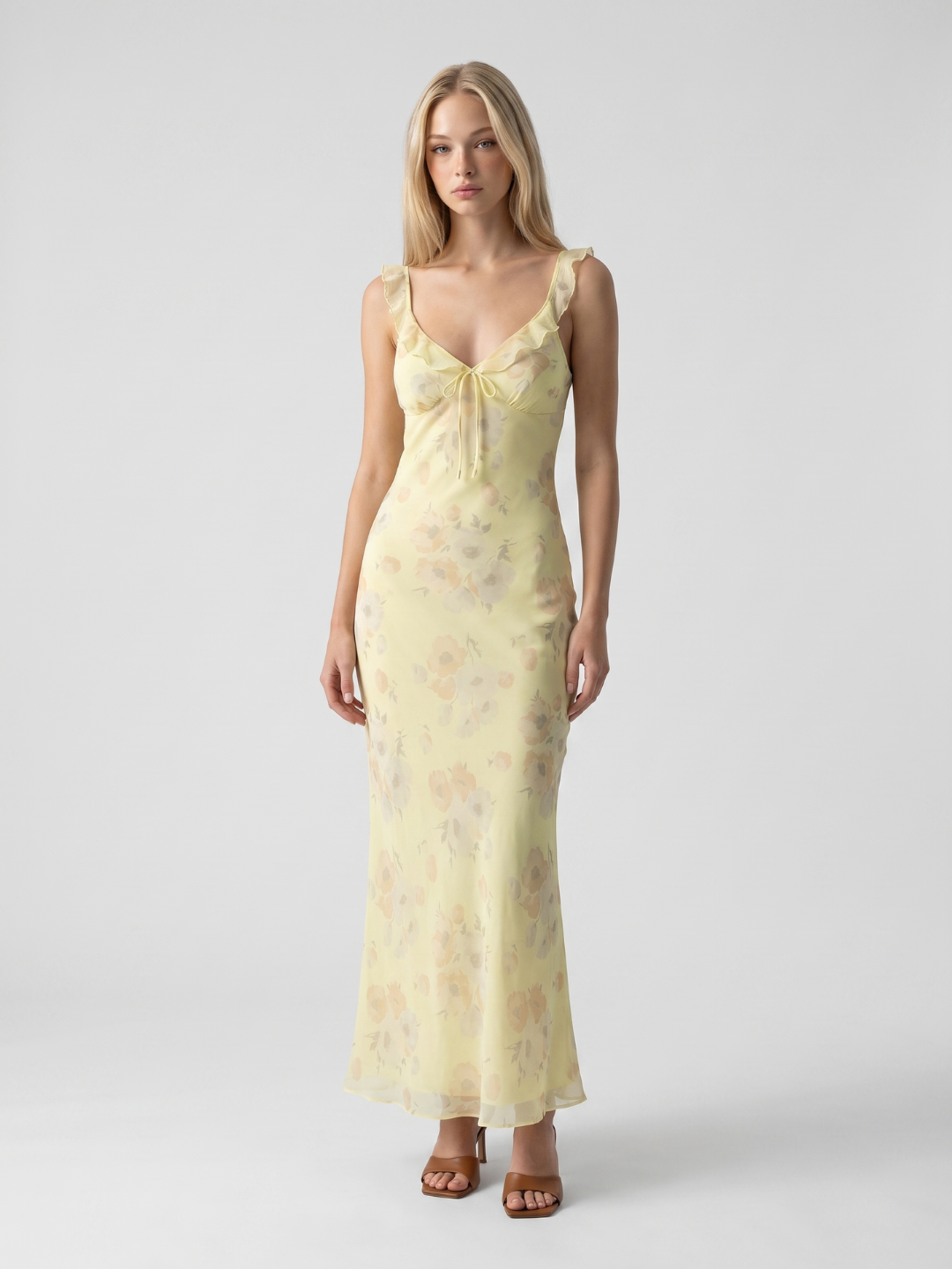 Sienna | Floral Ruffle Strap Tie-Front Maxi Dress