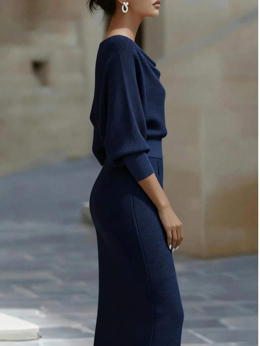 Noelle | Ribbed Knit Batwing Sleeve Midi Dress
