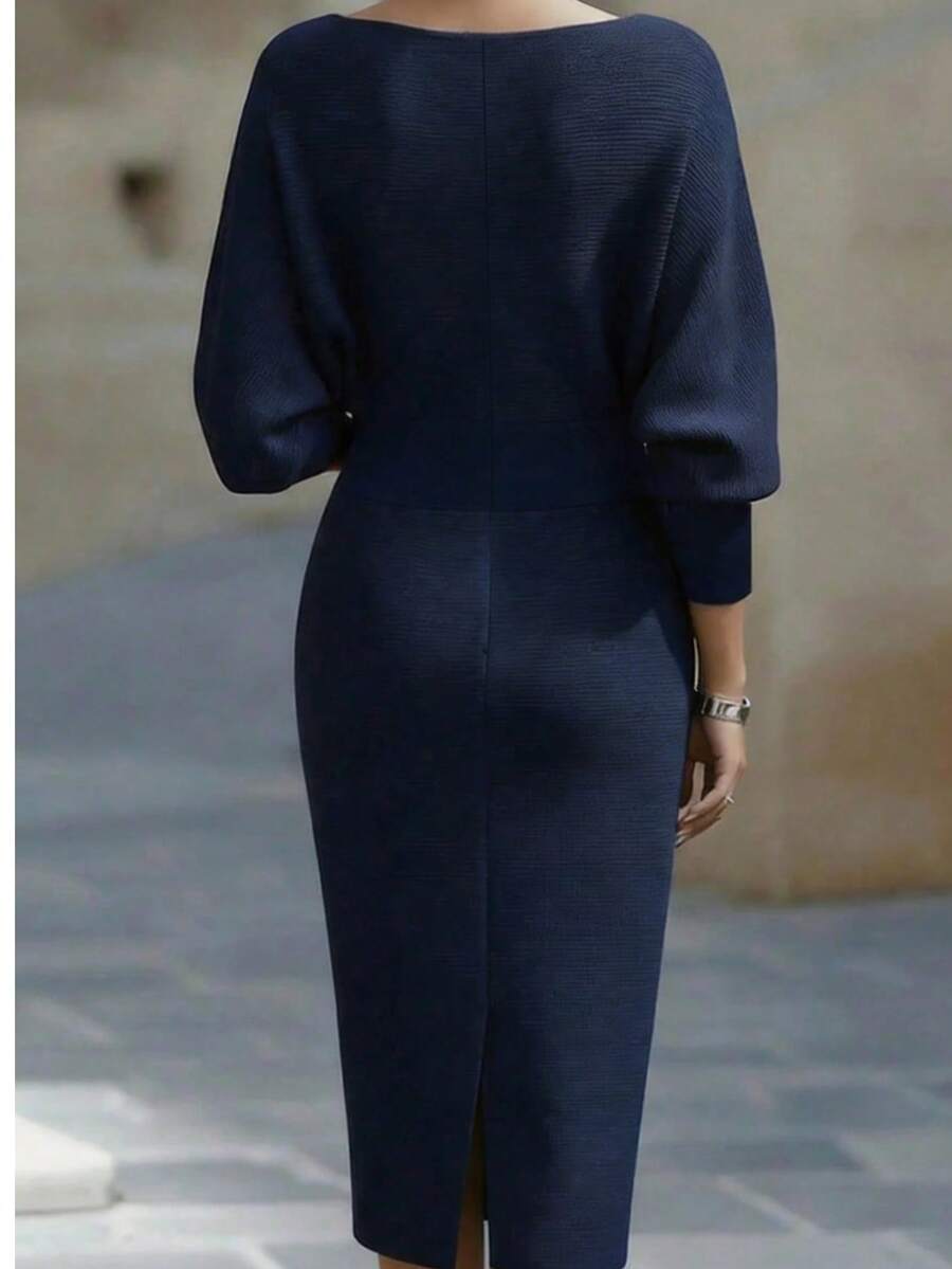 Noelle | Ribbed Knit Batwing Sleeve Midi Dress