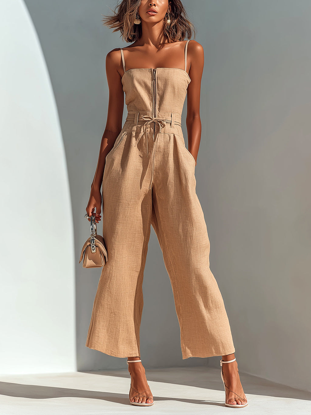 Nadia Women's Cropped Wide-Leg Linen Jumpsuit
