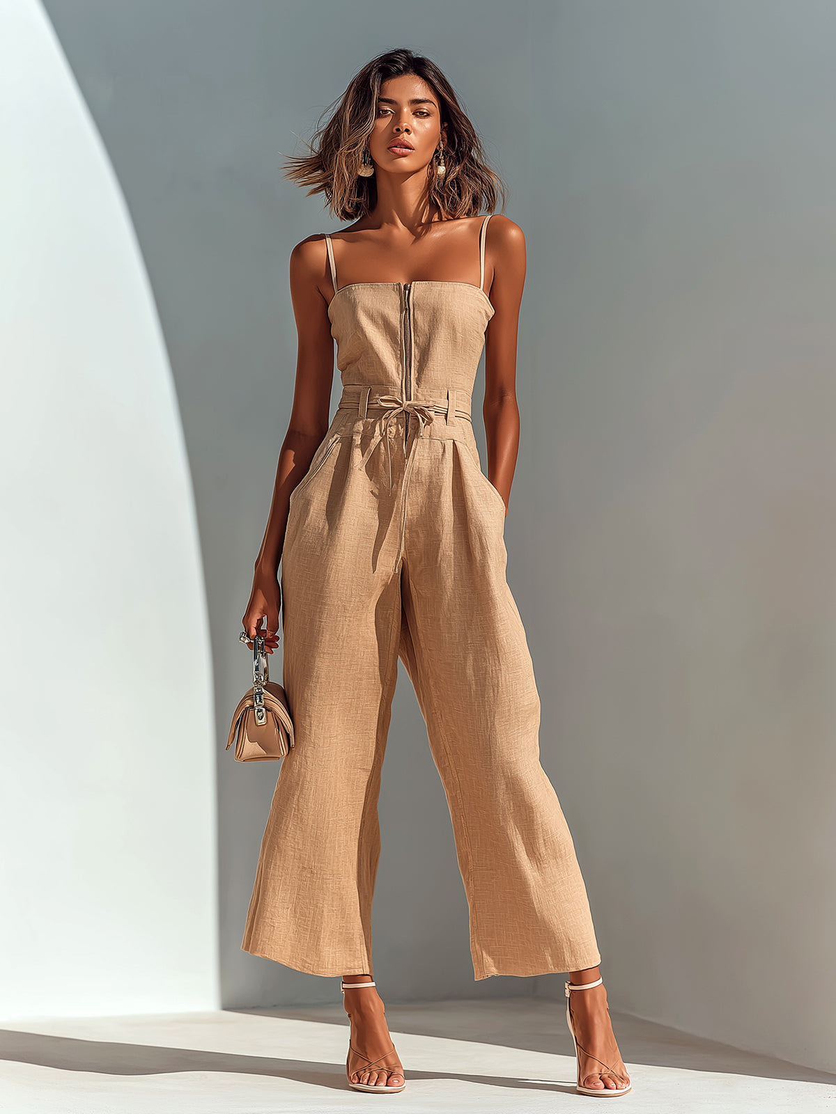 Nadia Women's Cropped Wide-Leg Linen Jumpsuit
