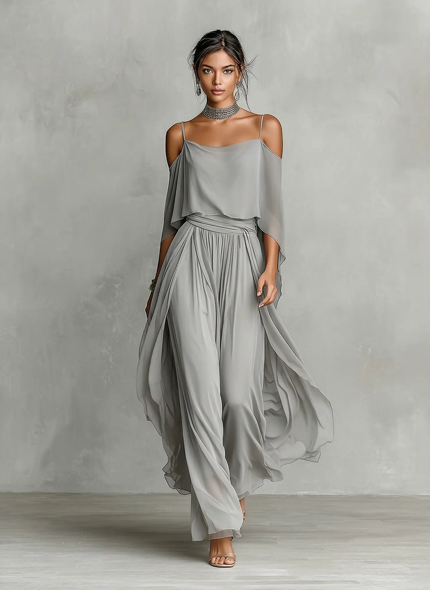 Whitney Women's Chiffon Cold-Shoulder Set