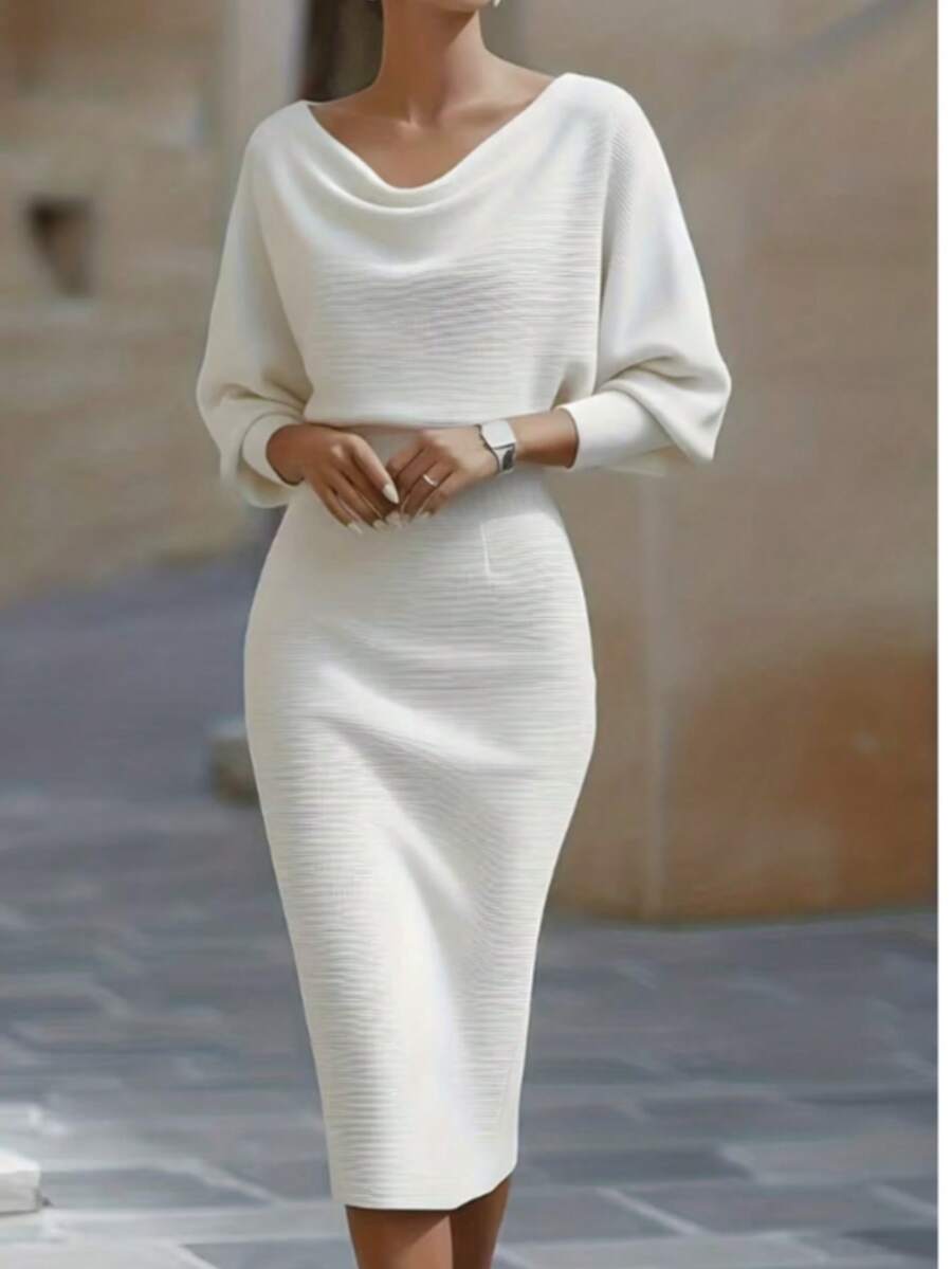 Noelle | Ribbed Knit Batwing Sleeve Midi Dress
