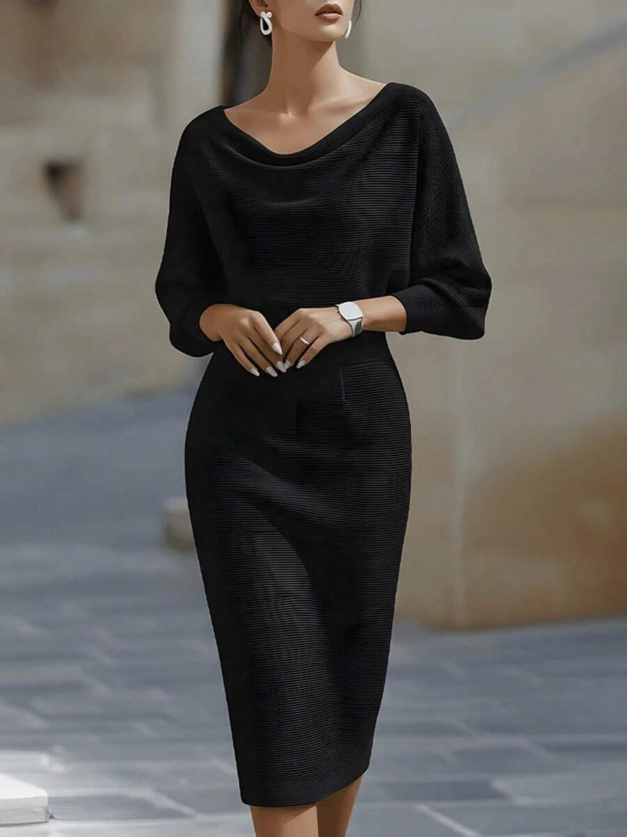 Noelle | Ribbed Knit Batwing Sleeve Midi Dress