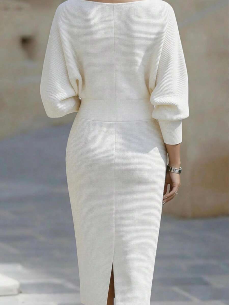 Noelle | Ribbed Knit Batwing Sleeve Midi Dress