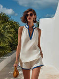 Renee Women's Piped Linen Top & Shorts Set