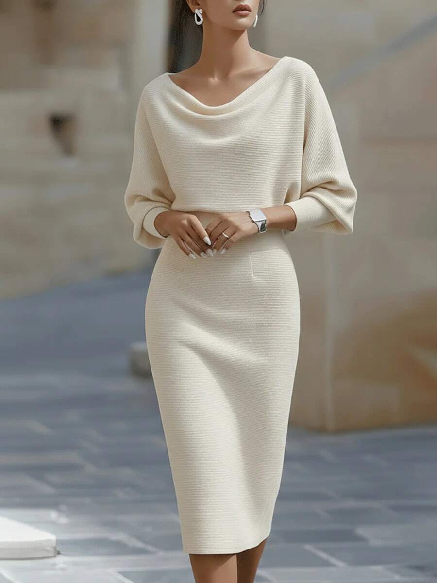 Noelle | Ribbed Knit Batwing Sleeve Midi Dress
