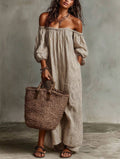 Sienna | Striped Off-Shoulder Puff Sleeve Midi Dress