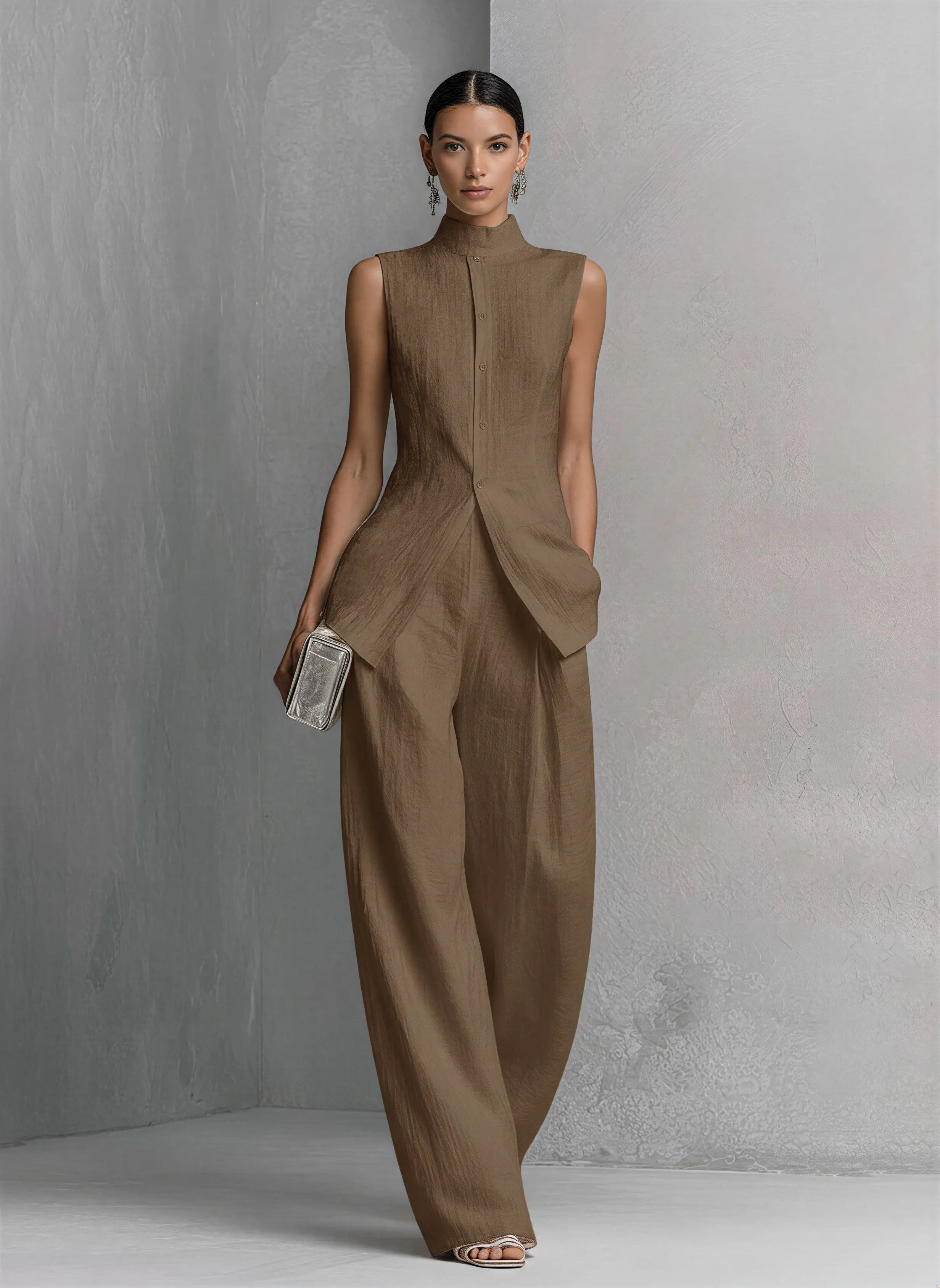 Celeste Women's Linen Wide-Leg Pants Set