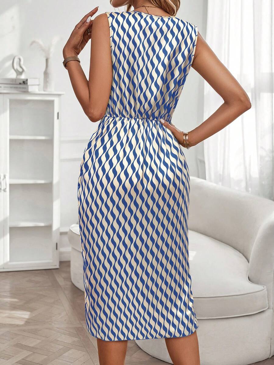 Camryn | Geometric Print Cowl Neck Asymmetric Hem Dress