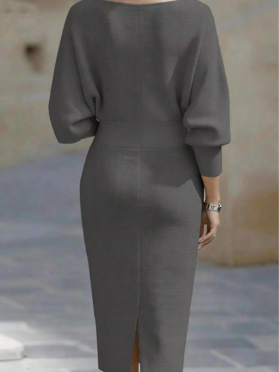 Noelle | Ribbed Knit Batwing Sleeve Midi Dress