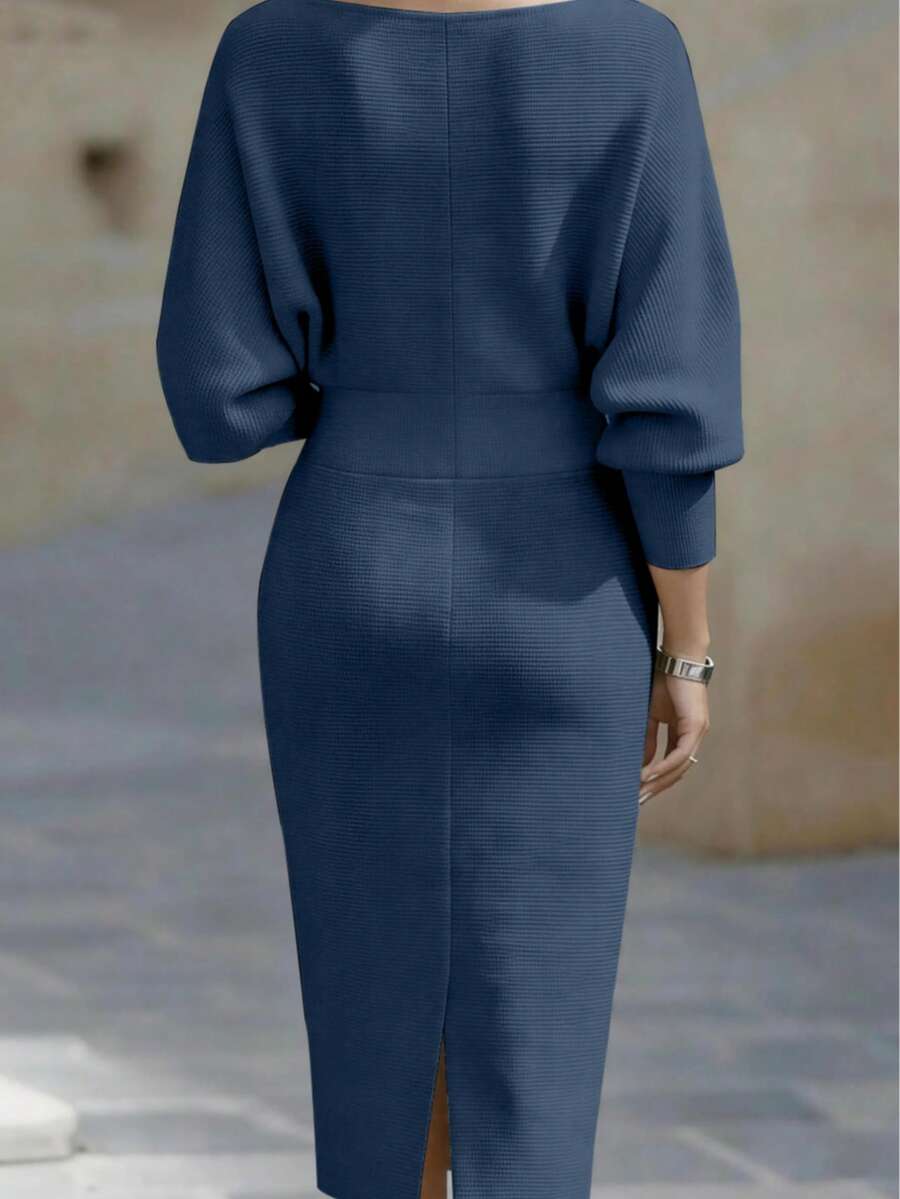 Noelle | Ribbed Knit Batwing Sleeve Midi Dress