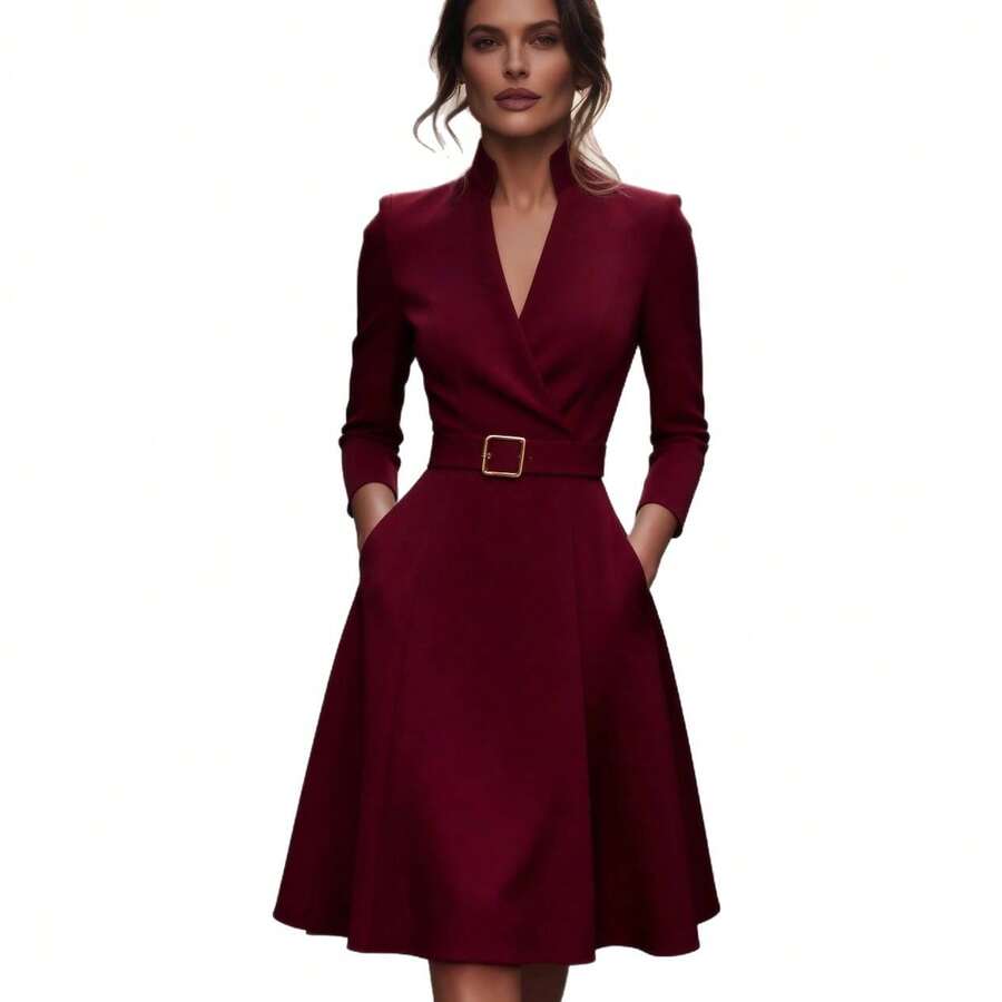 Blythe | V-Neck Swing Dress with Cinched Waist`