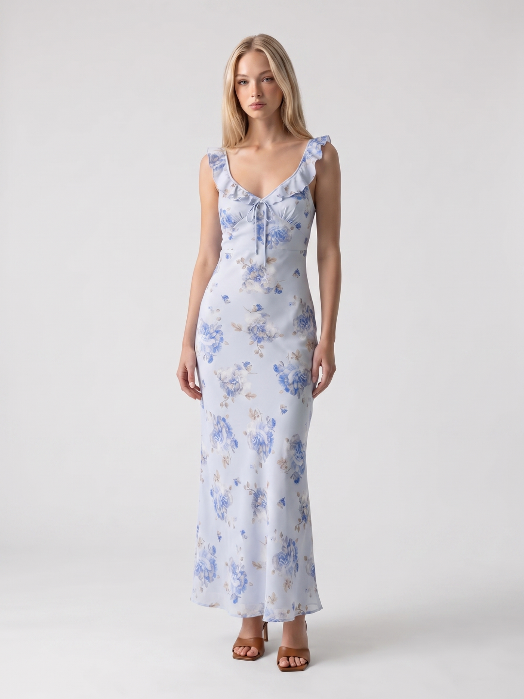 Sienna | Floral Ruffle Strap Tie-Front Maxi Dress