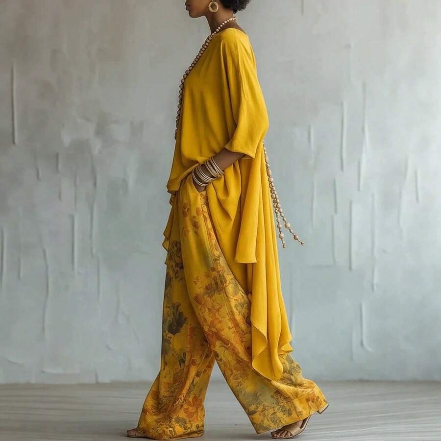 Willa | Off-Shoulder Top and Printed Wide-Leg Pants Set