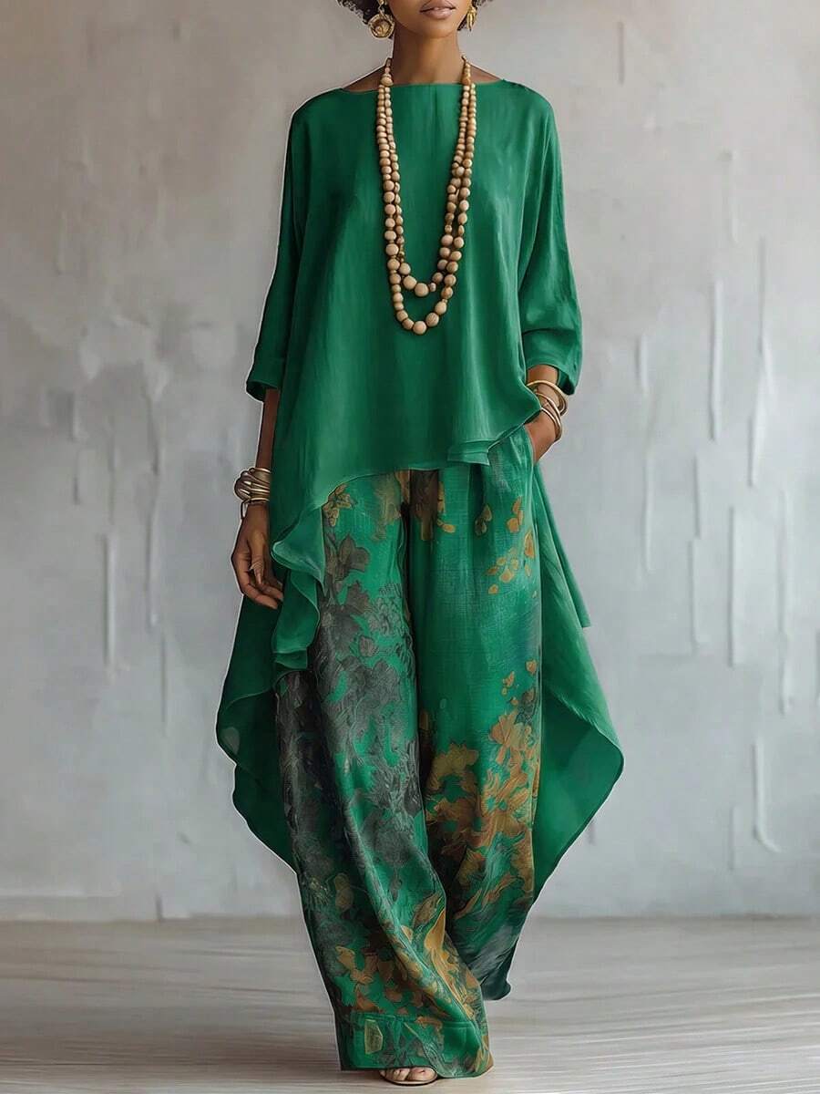 Willa | Off-Shoulder Top and Printed Wide-Leg Pants Set