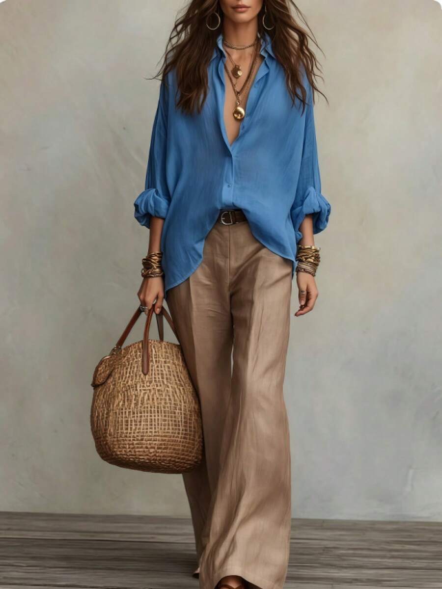Celine | Off-Shoulder Blouse and Wide-Leg Pants Set