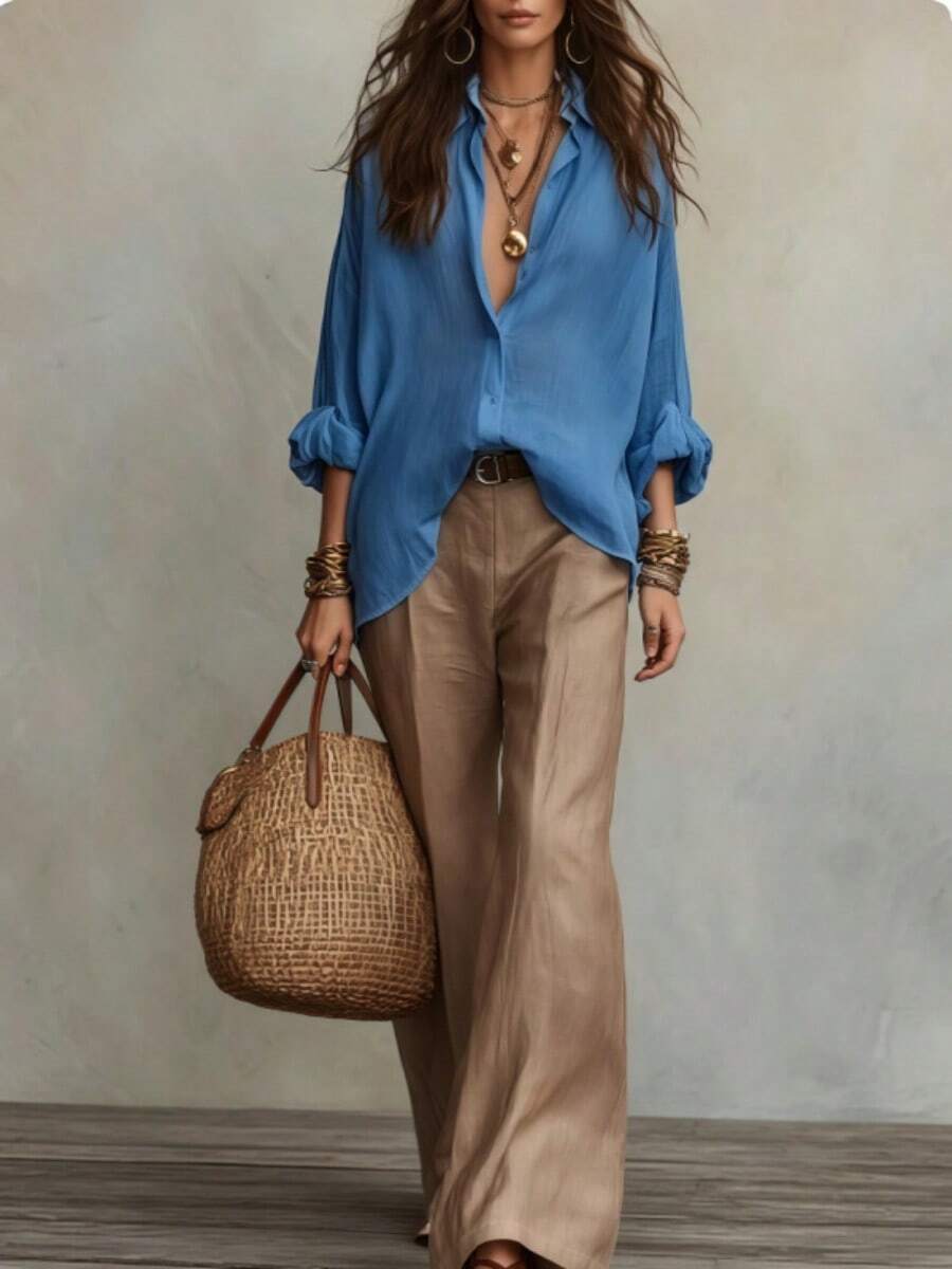 Celine | Off-Shoulder Blouse and Wide-Leg Pants Set
