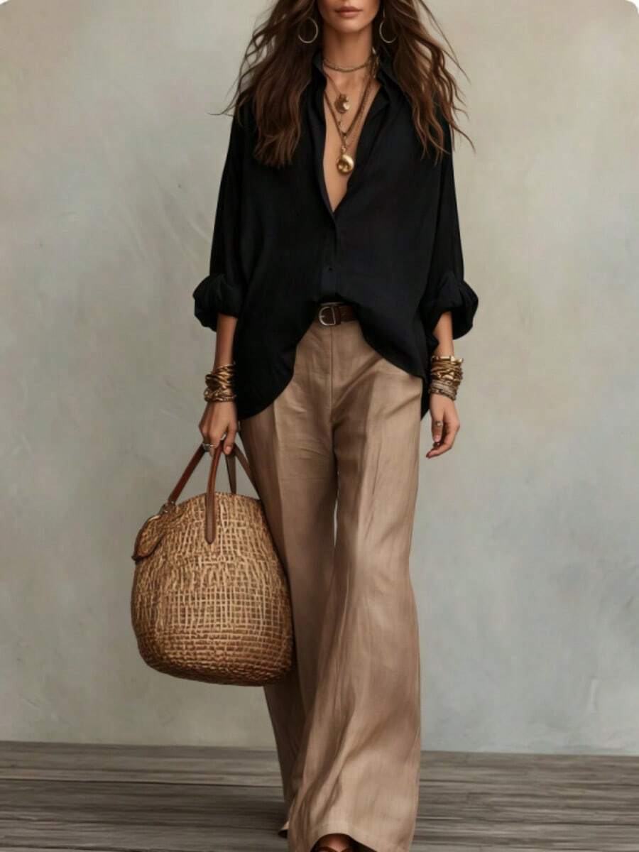 Celine | Off-Shoulder Blouse and Wide-Leg Pants Set
