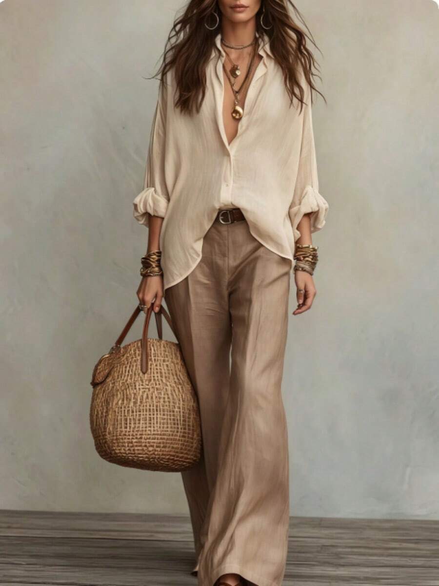 Celine | Off-Shoulder Blouse and Wide-Leg Pants Set