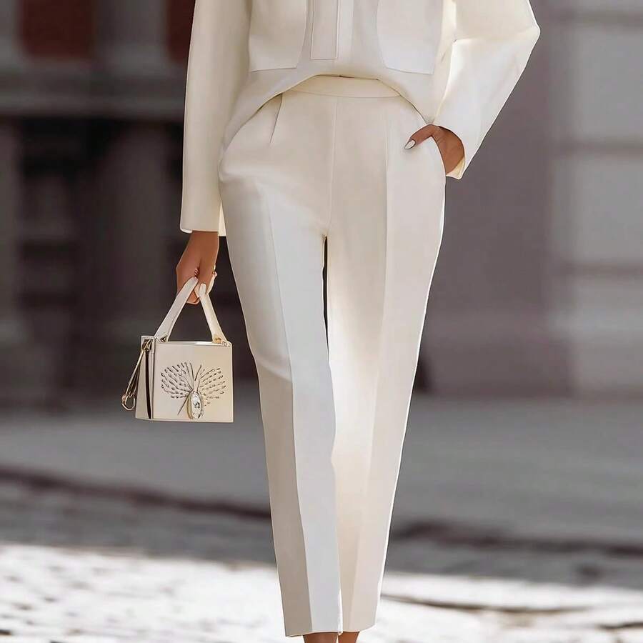 Priya | Satin Stand Collar Shirt and Cropped Pants Set