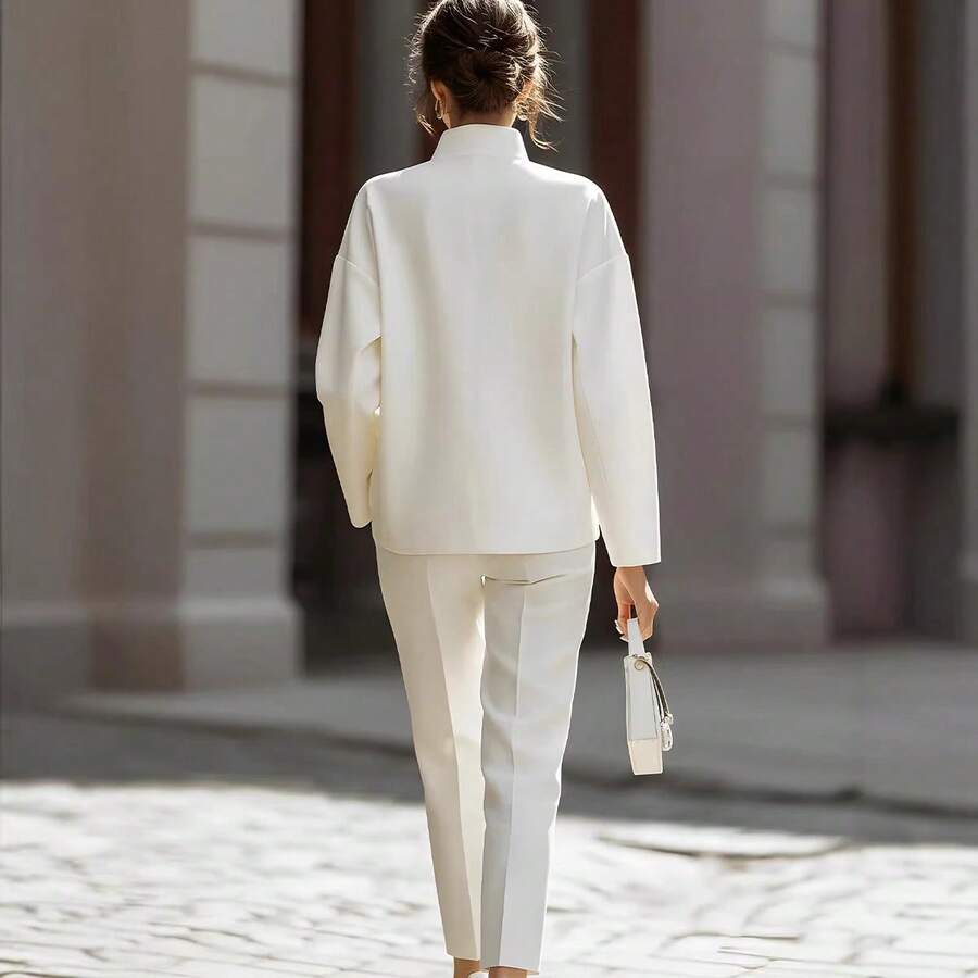 Priya | Satin Stand Collar Shirt and Cropped Pants Set