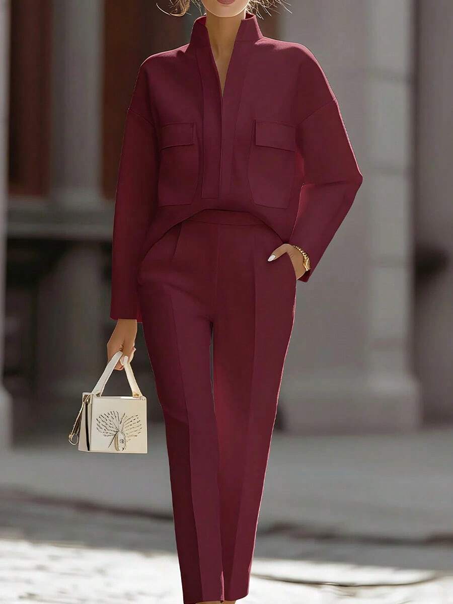Priya | Satin Stand Collar Shirt and Cropped Pants Set