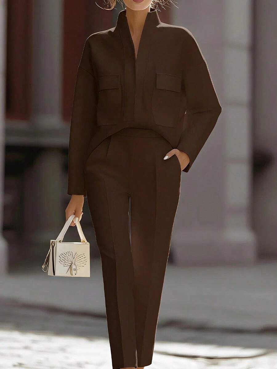 Priya | Satin Stand Collar Shirt and Cropped Pants Set