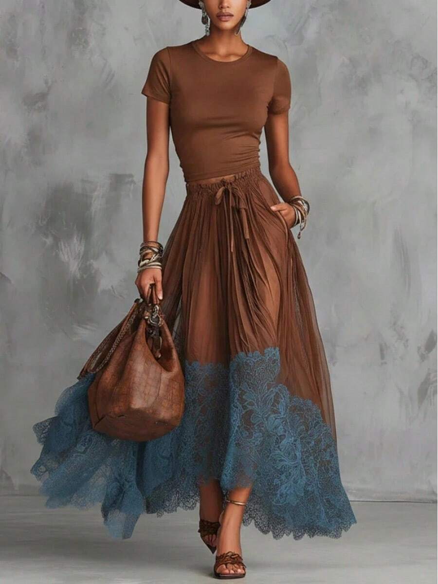 Elodie | V-Neck Top and Ruffle Hem Midi Skirt Set