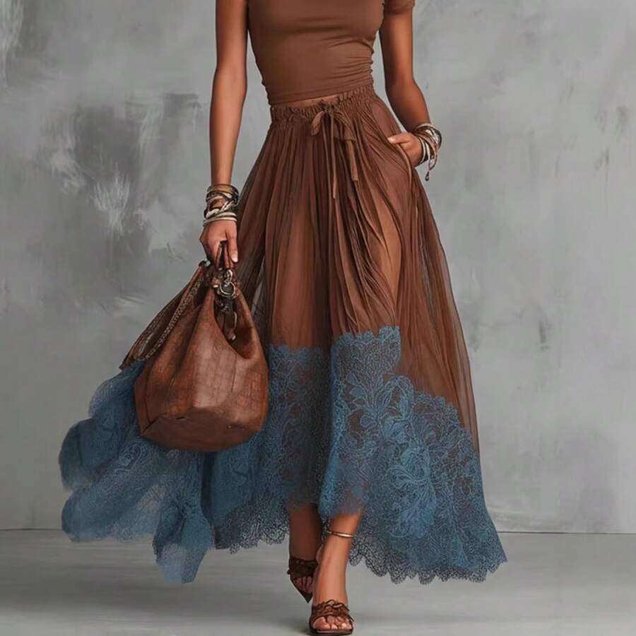 Elodie | V-Neck Top and Ruffle Hem Midi Skirt Set