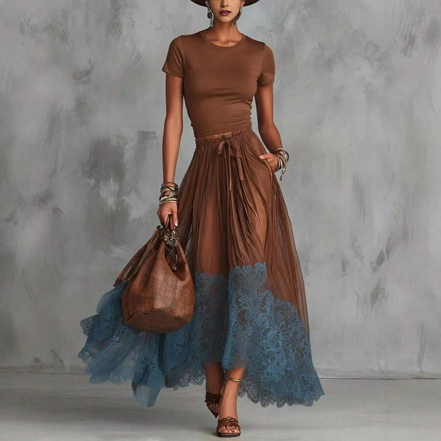 Elodie | V-Neck Top and Ruffle Hem Midi Skirt Set