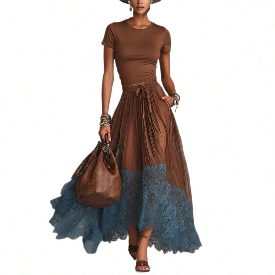 Elodie | V-Neck Top and Ruffle Hem Midi Skirt Set