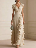 Margaux | Ruffle Detail Wrap V-Neck Maxi Dress