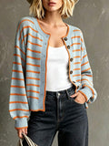 Rylee | Round Neck Striped Button Front Cardigan, Cozy Fall Winter Knit