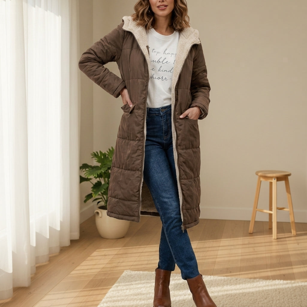 Liesl | Sherpa Lined Long Puffer Coat - view 3