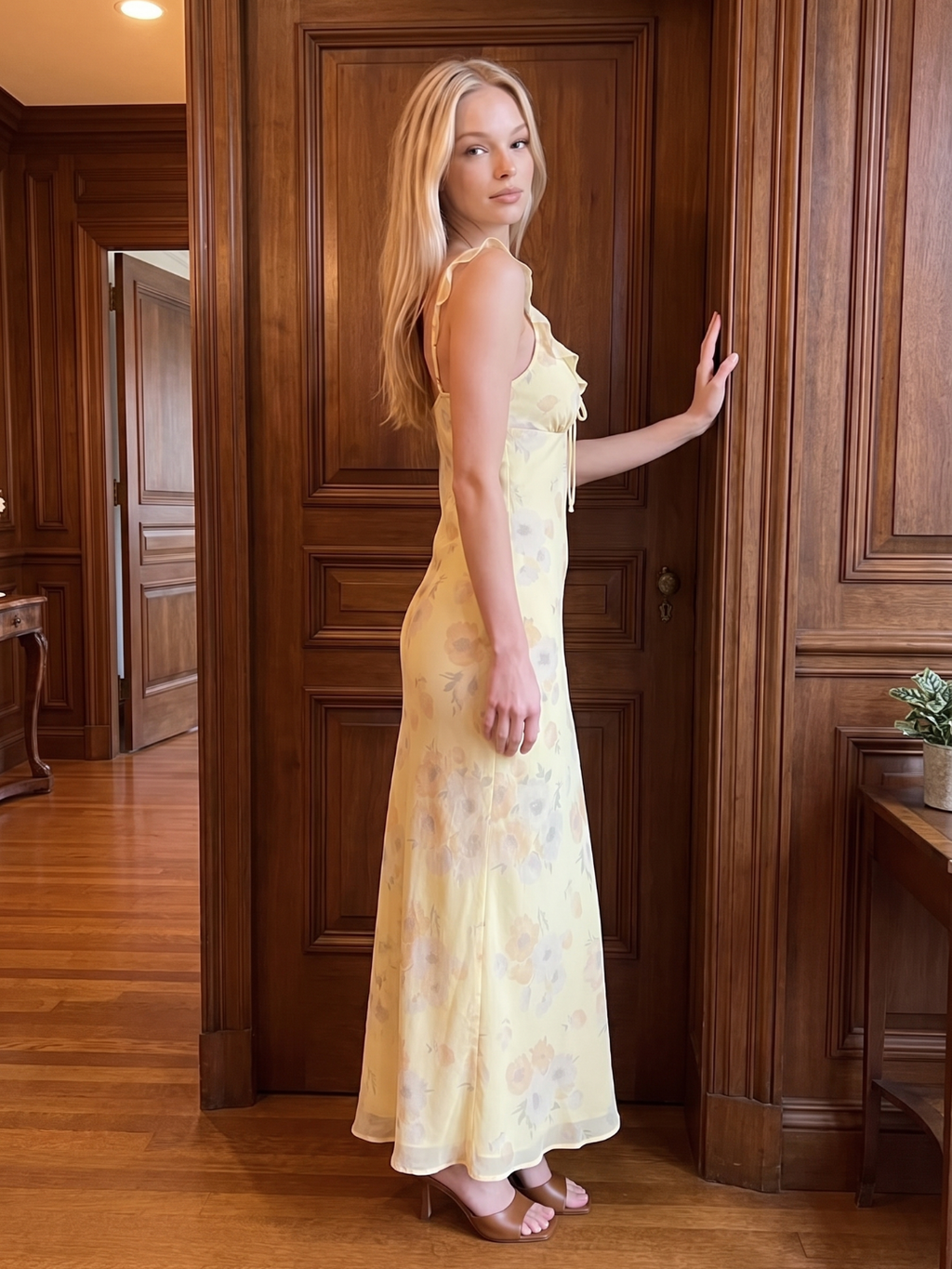 Sienna | Floral Ruffle Strap Tie-Front Maxi Dress