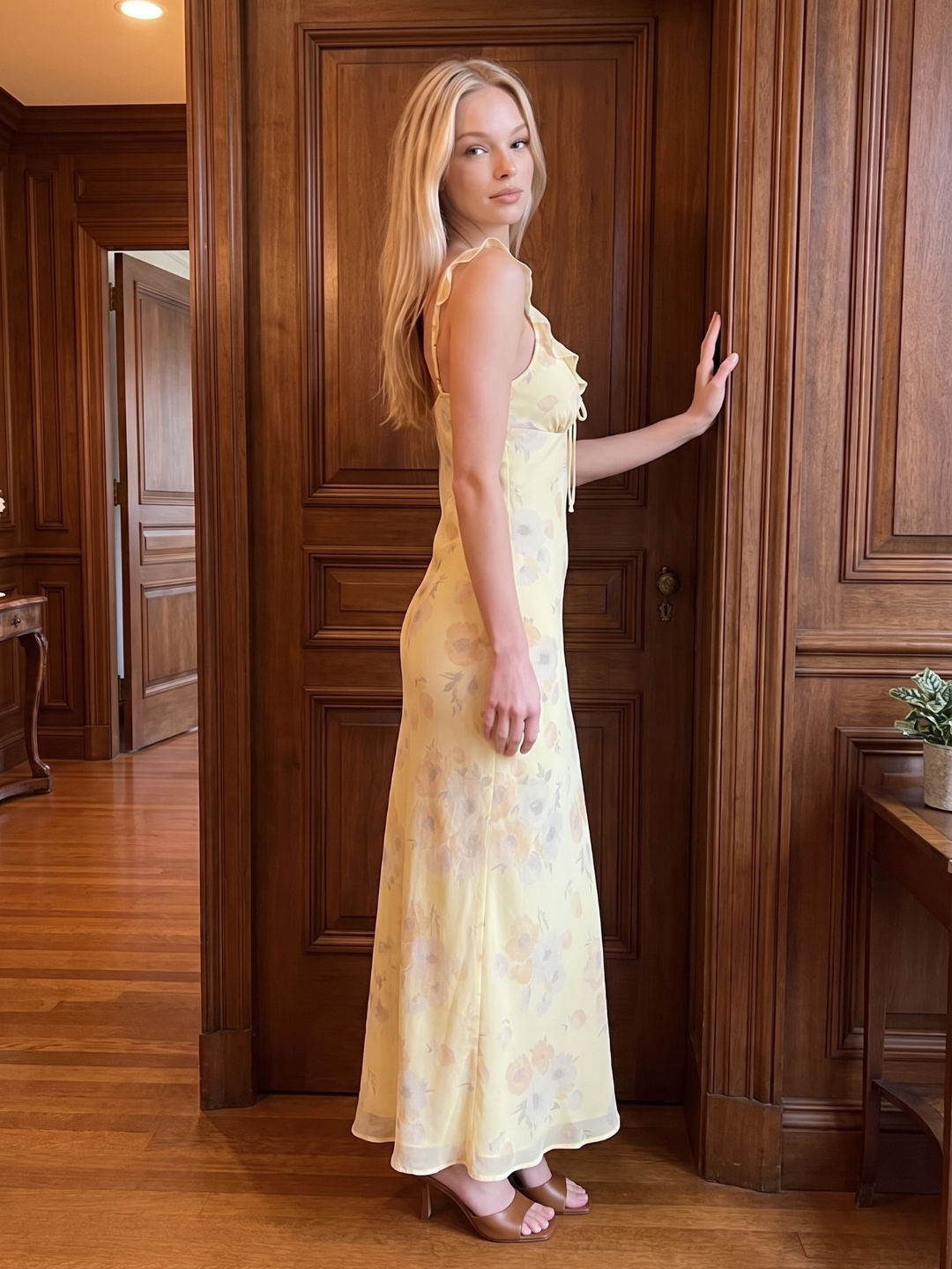 Sienna | Floral Ruffle Strap Tie-Front Maxi Dress