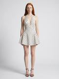 Amaya | Plunge Halter Pleated Fit-and-Flare Mini Dress