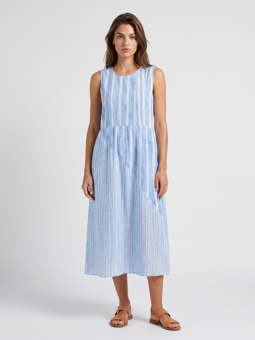 Margot | Striped Round Neck A-Line Midi Dress