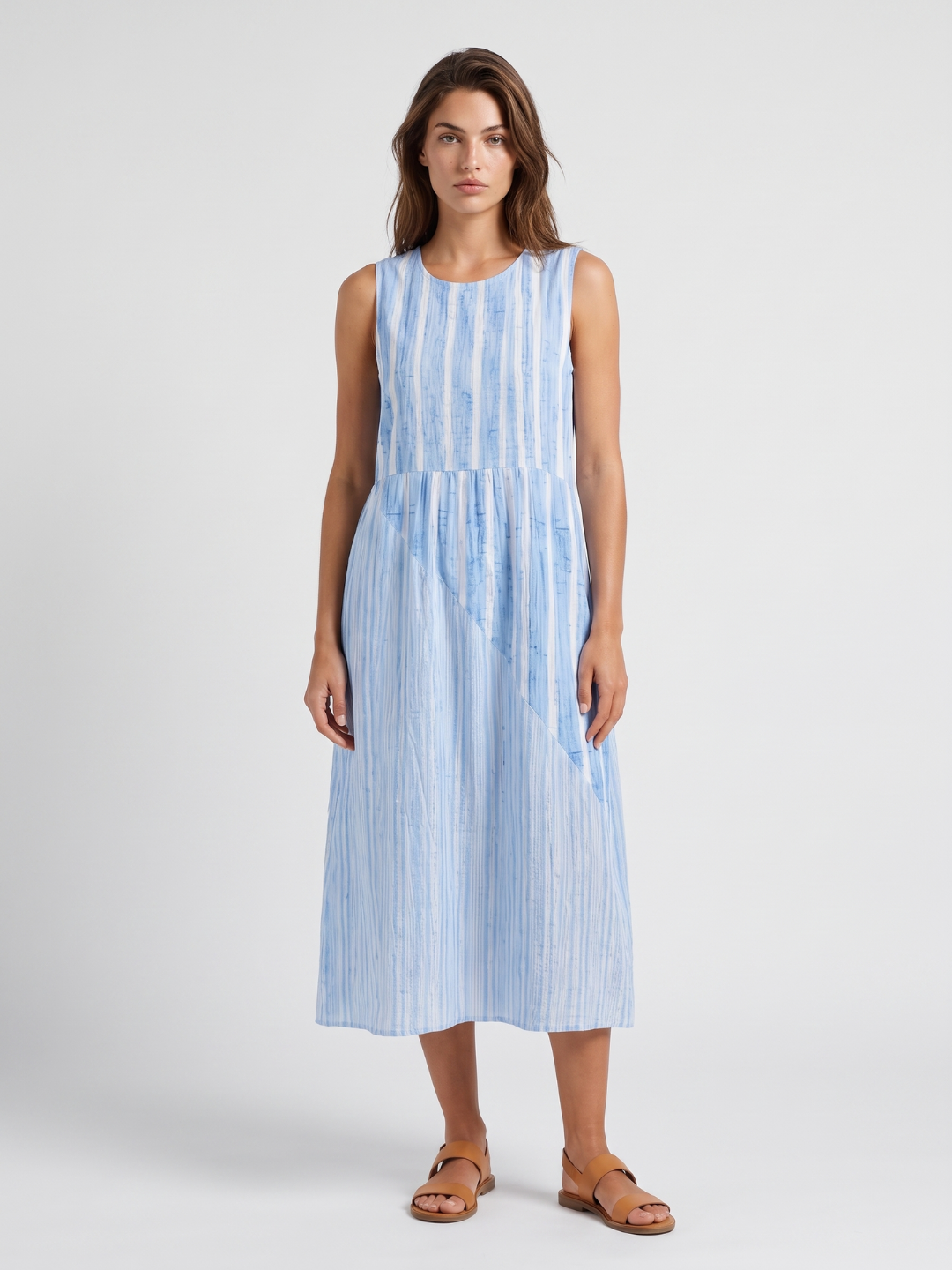 Margot | Striped Round Neck A-Line Midi Dress