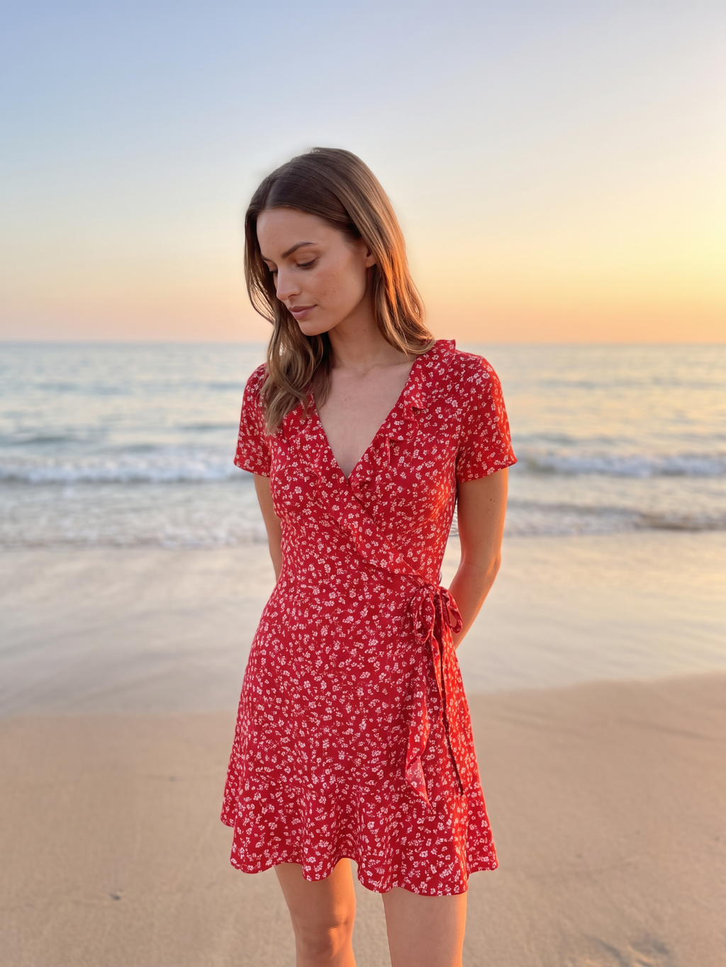 Matilde | Ditsy Floral Ruffle Wrap Tie Mini Dress