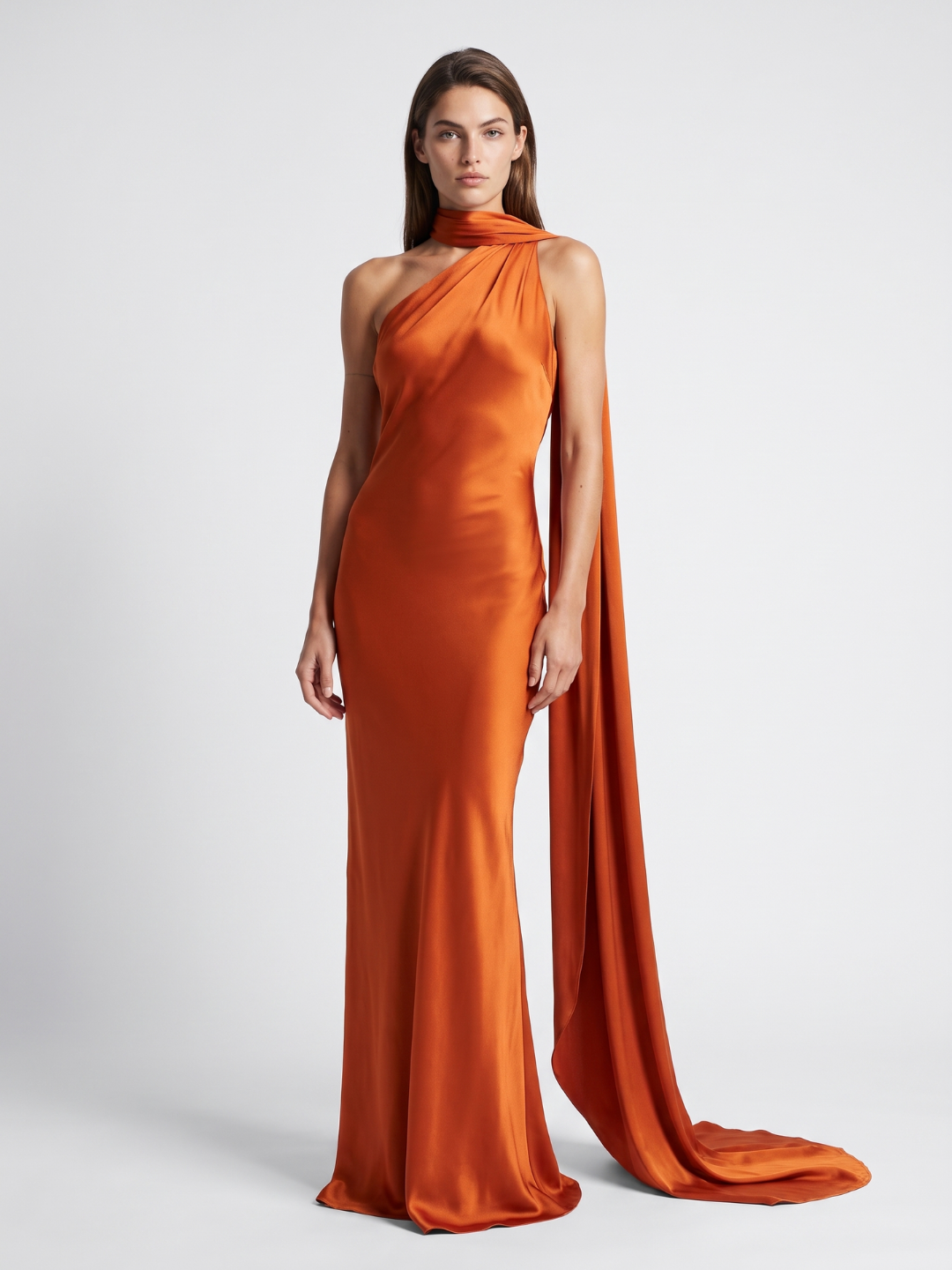 Anouk | Scarf Halter One Shoulder Satin Maxi Dress